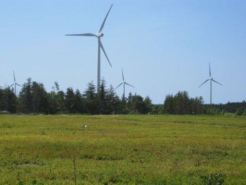 Wind turbines against farmland from New Brunswick