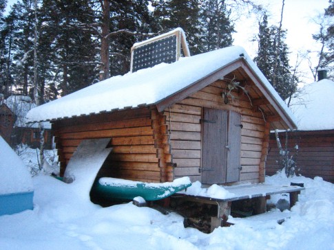 solar on wooden hut